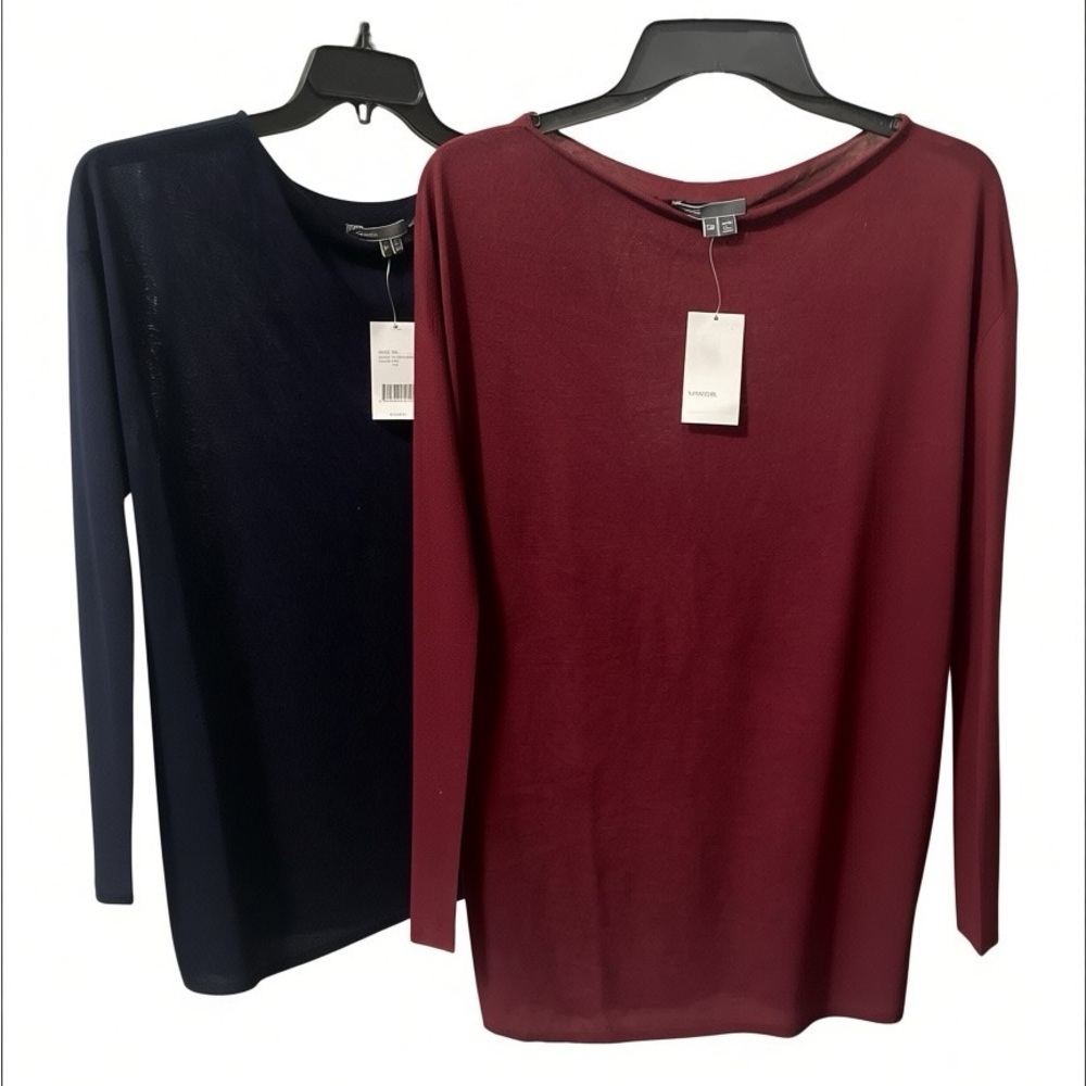 2 Vince Wool Blend New XS Lightweight Semi-Sheer Sweater Tops Blue Burgundy